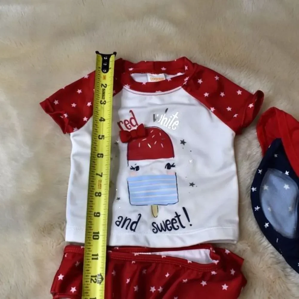 Gymboree Patriotic Bathing Suit Red white and blue 3 Piece Set -Size 6-12 Months